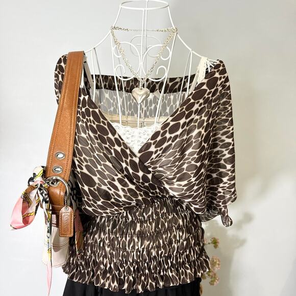 Cute vintage y2k leopard print babydoll wrap blouse top - Picture 3 of 7